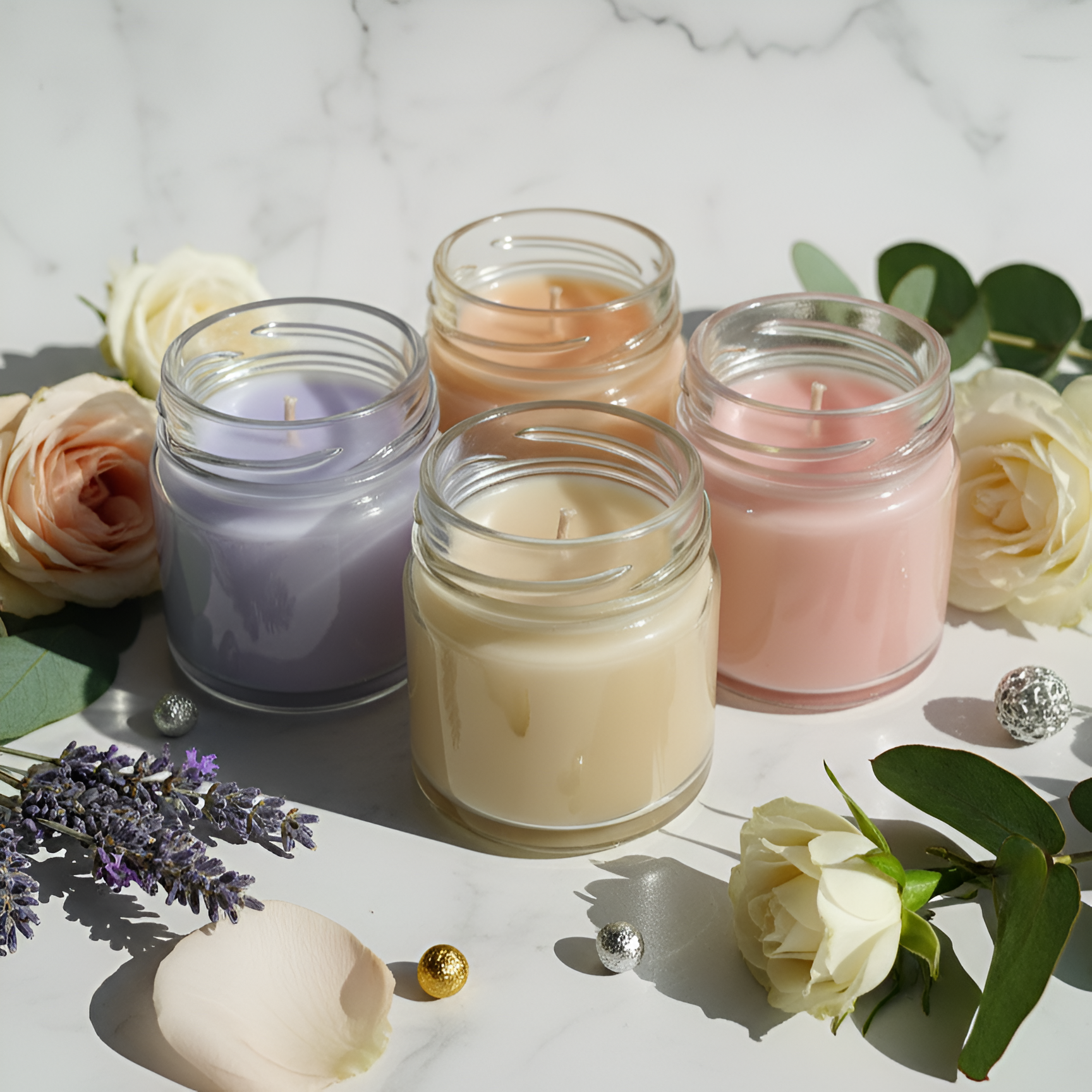 Set of 4 Scented Soy Wax Candle Jar – 40 ml Small Jar | Eco Cotton Wick